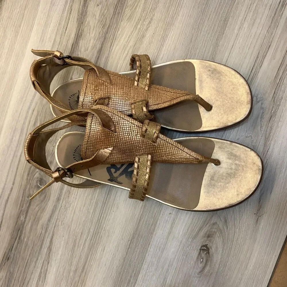 OTBT‎ Women's Copper Leather T-Strap Wedge Celestal Sandal Size 10 Celestal